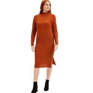 Evelyn Taylor Women’s Burnt Orange Ribbed Mock Neck Sweater Dress XL/1X/2X